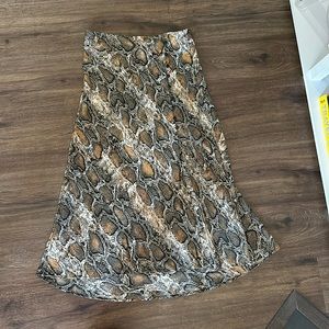 Zara Snake Print Midi Skirt in Brown, Black, Cream